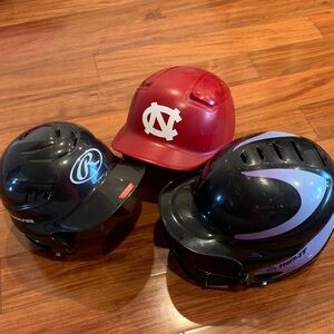 Red and Black softball Baseball Helmets Bundle various sizes
